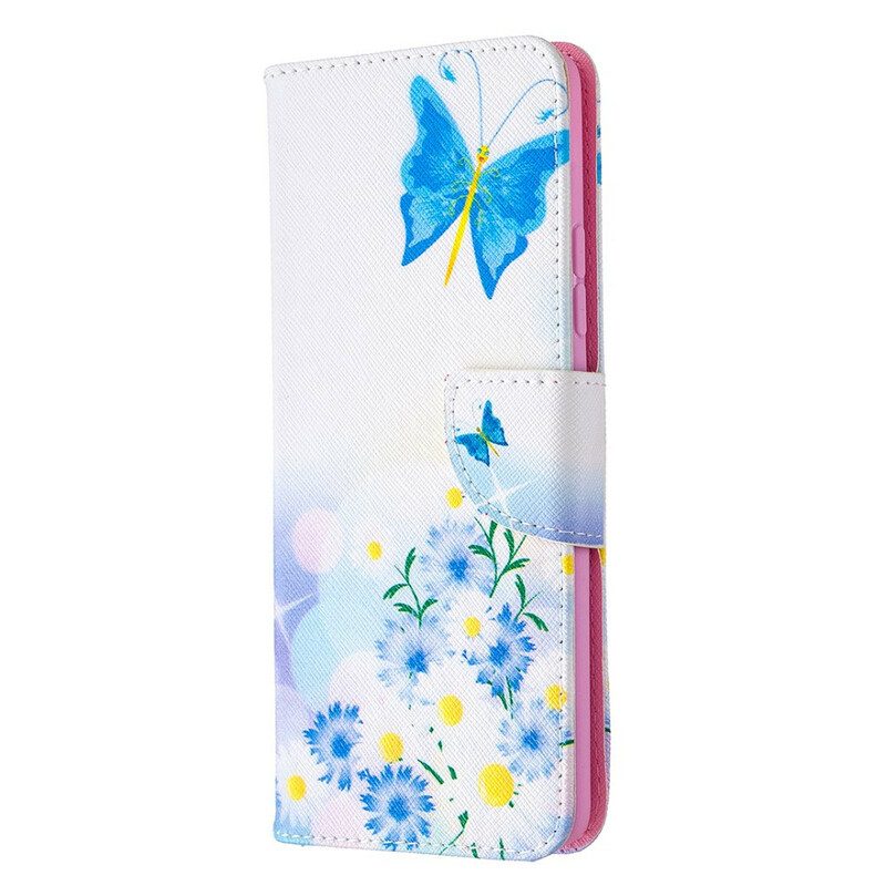 Folio-hoesje voor Samsung Galaxy A42 5G Geschilderde Vlinders En Bloemen