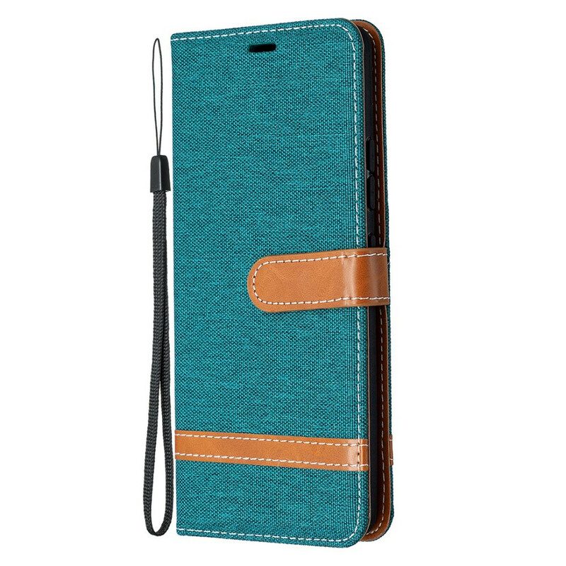 Folio-hoesje voor Samsung Galaxy A42 5G Met Ketting Band Van Stof En Leereffect