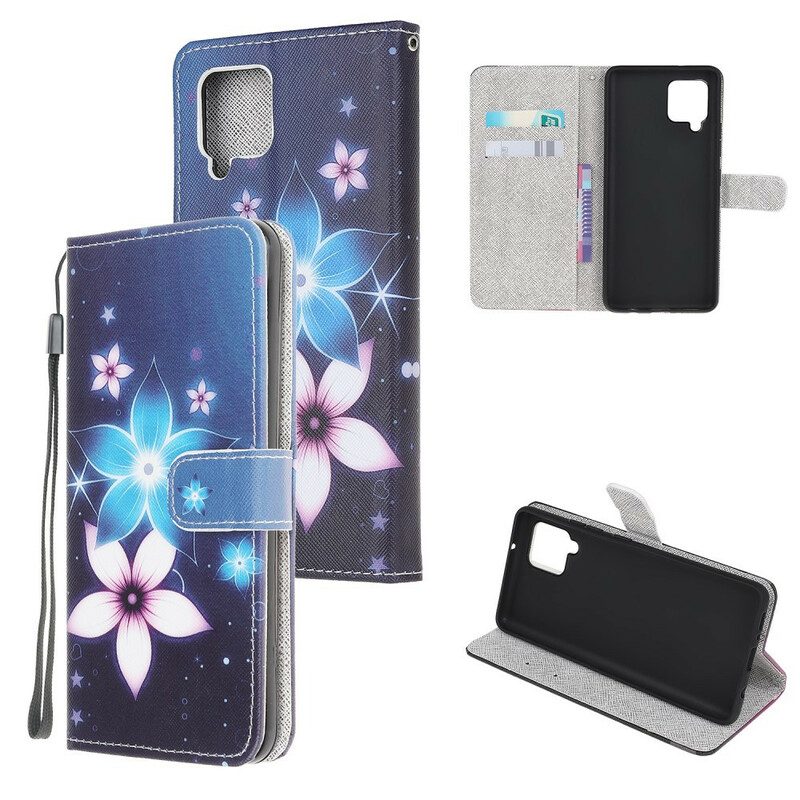 Folio-hoesje voor Samsung Galaxy A42 5G Met Ketting Maanband Bloemen