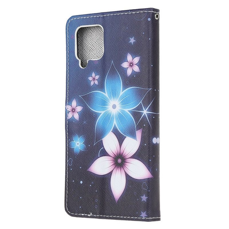 Folio-hoesje voor Samsung Galaxy A42 5G Met Ketting Maanband Bloemen