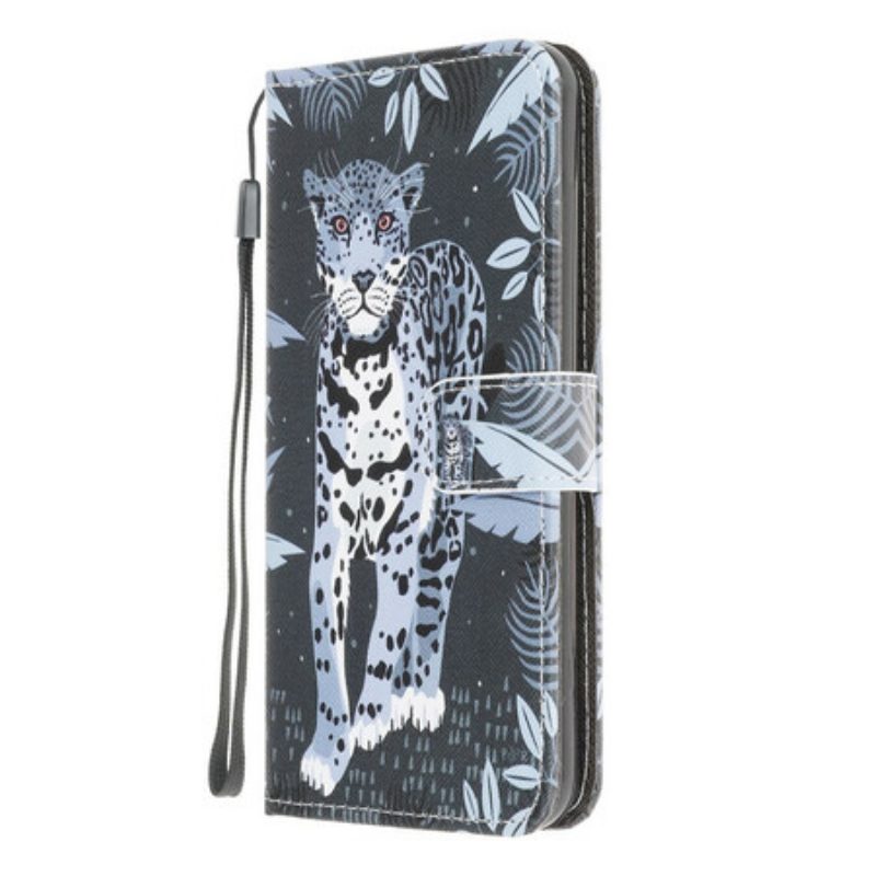 Leren Hoesje voor Samsung Galaxy A42 5G Met Ketting Luipaard Met Bandjes