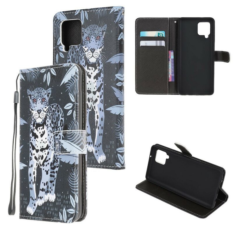 Leren Hoesje voor Samsung Galaxy A42 5G Met Ketting Luipaard Met Bandjes