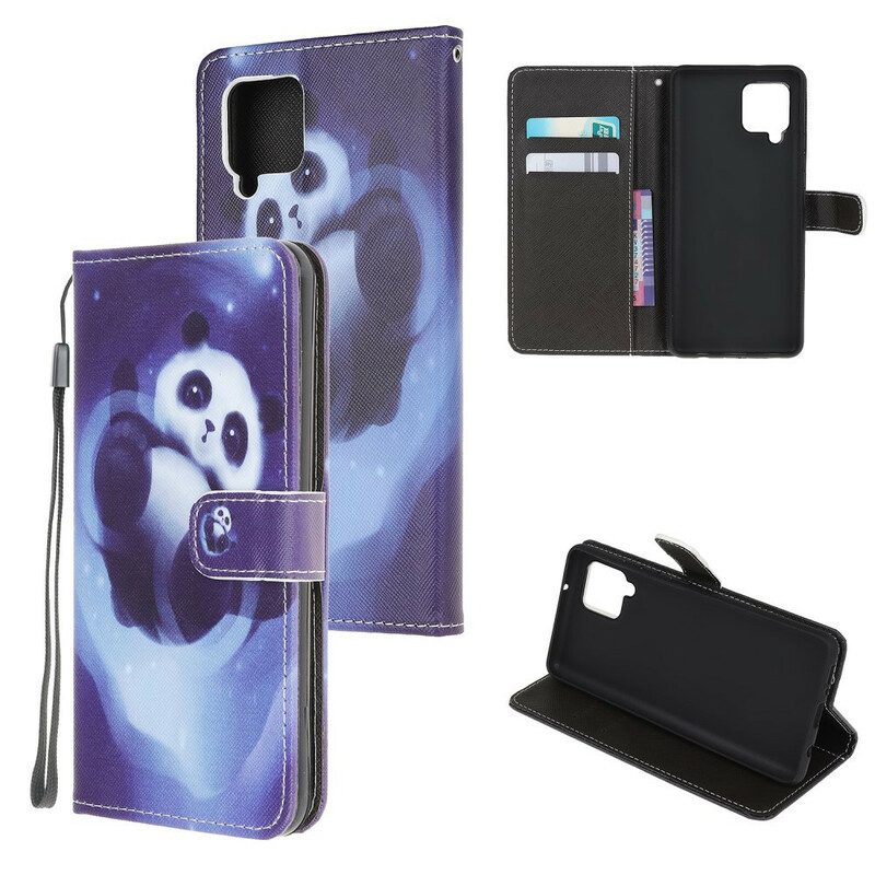 Leren Hoesje voor Samsung Galaxy A42 5G Met Ketting Panda Space Met Sleutelkoord