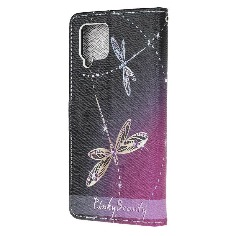 Leren Hoesje voor Samsung Galaxy A42 5G Met Ketting Strappy Libellen