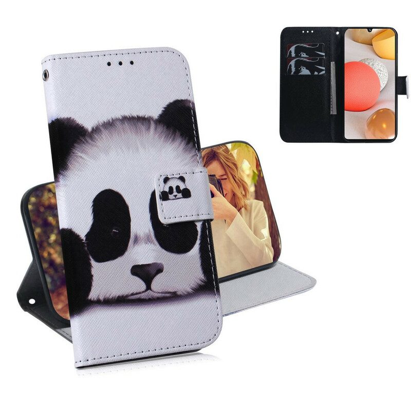 Leren Hoesje voor Samsung Galaxy A42 5G Panda Gezicht