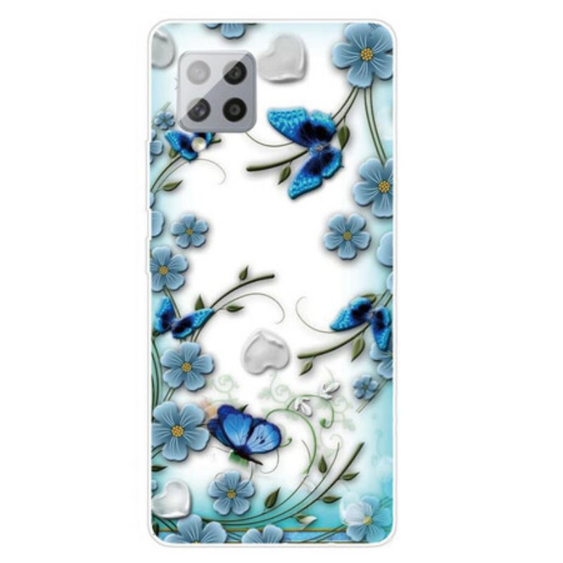 Telefoonhoesje voor Samsung Galaxy A42 5G Naadloze Retro Vlinders En Bloemen