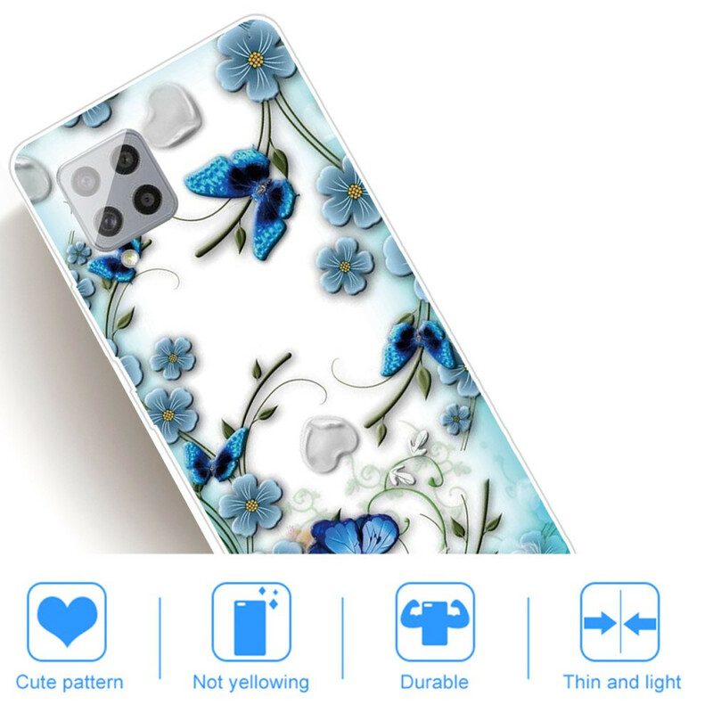 Telefoonhoesje voor Samsung Galaxy A42 5G Naadloze Retro Vlinders En Bloemen