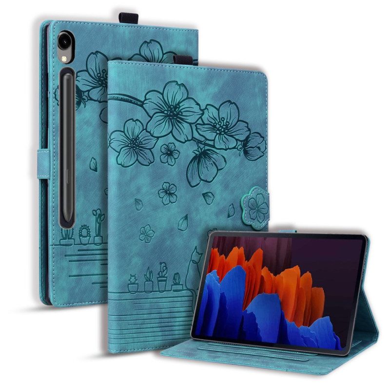 Folio-hoesje Samsung Galaxy Tab S9 Telefoonhoesje Bloem Kat