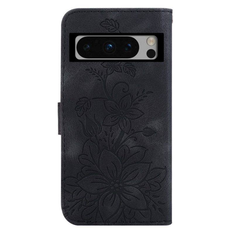 Flip Case Leren Google Pixel 8 Pro Bloemenband