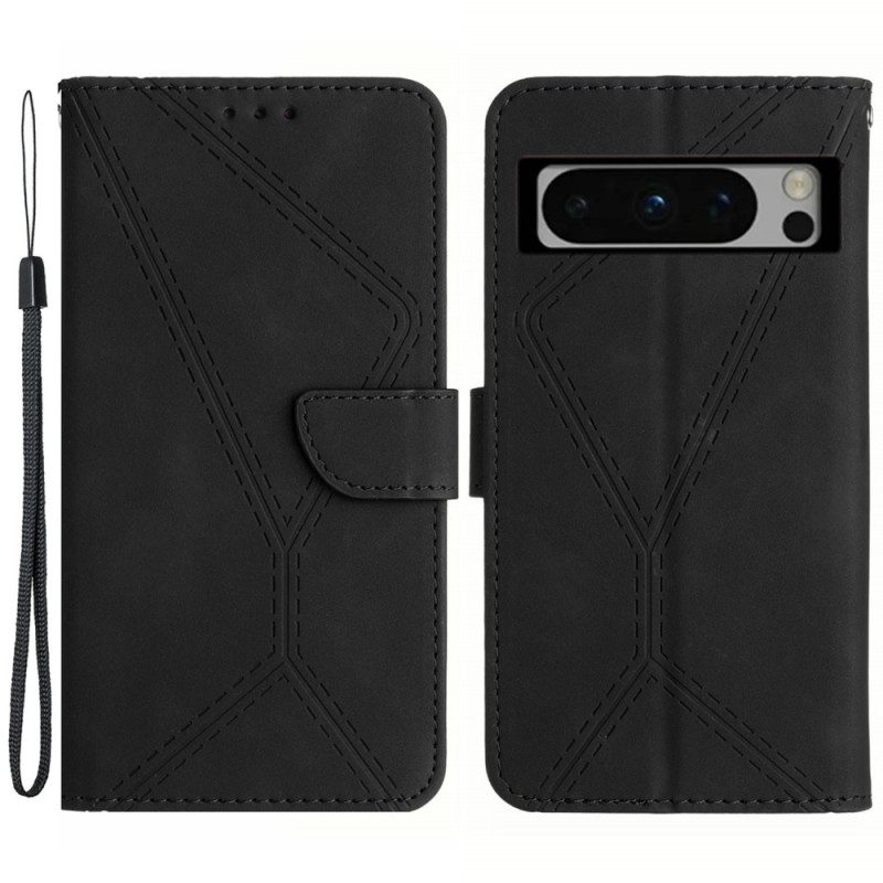 Flip Case Leren Google Pixel 8 Pro Gestreepte Lijnen En Punten