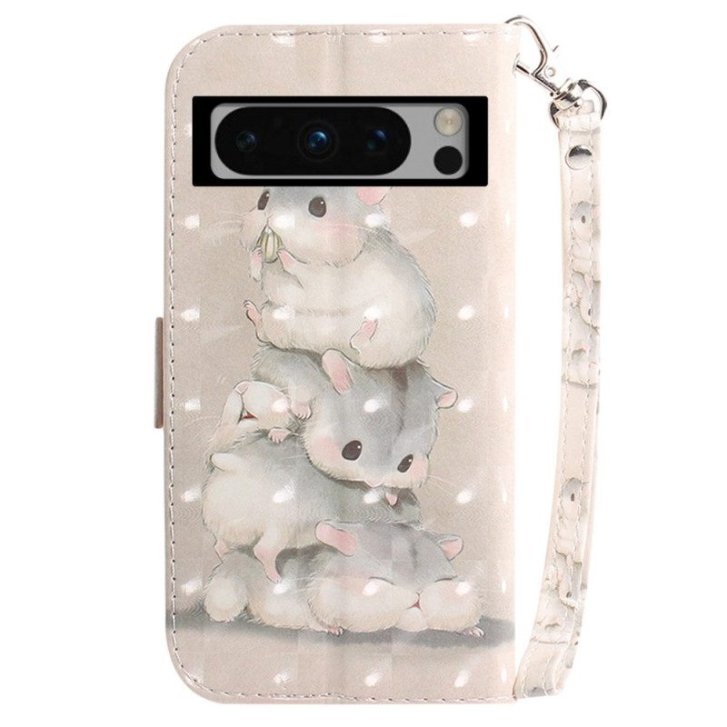 Flip Case Leren Google Pixel 8 Pro Hamsters Met Riem