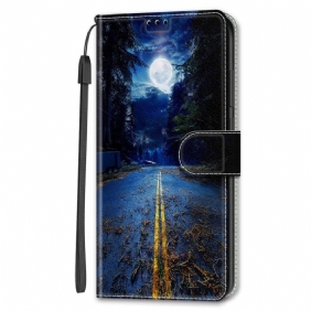 Flip Case Leren Google Pixel 8 Pro Magisch Landschap Met Riem