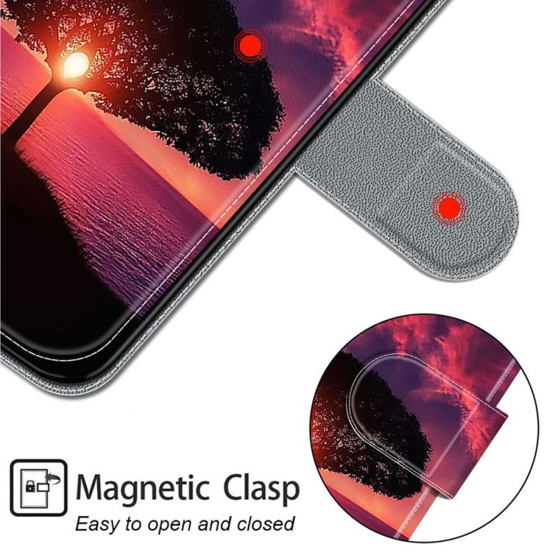 Flip Case Leren Google Pixel 8 Pro Magisch Landschap Met Riem