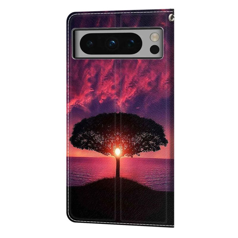 Flip Case Leren Google Pixel 8 Pro Magisch Landschap Met Riem