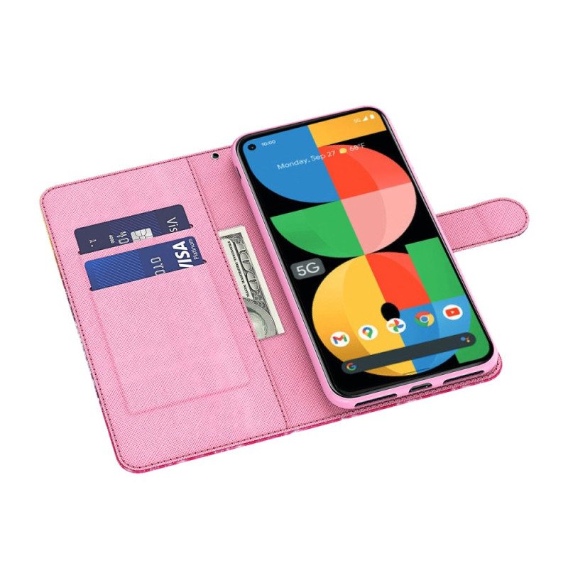 Flip Case Leren Google Pixel 8 Pro Rode Boom Met Riem