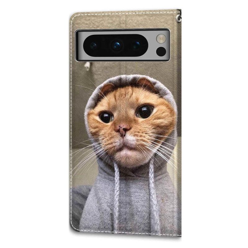 Flip Case Leren Google Pixel 8 Pro Yo Kat Met Riem