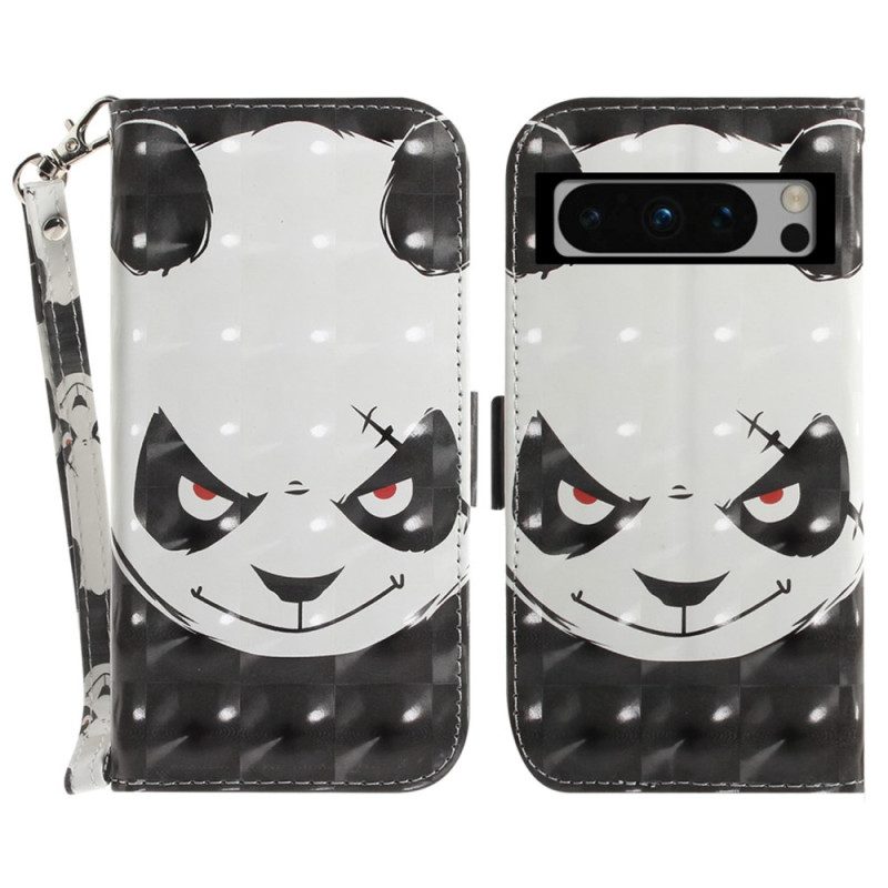 Folio-hoesje Google Pixel 8 Pro Telefoonhoesje Boze Panda Met Riem