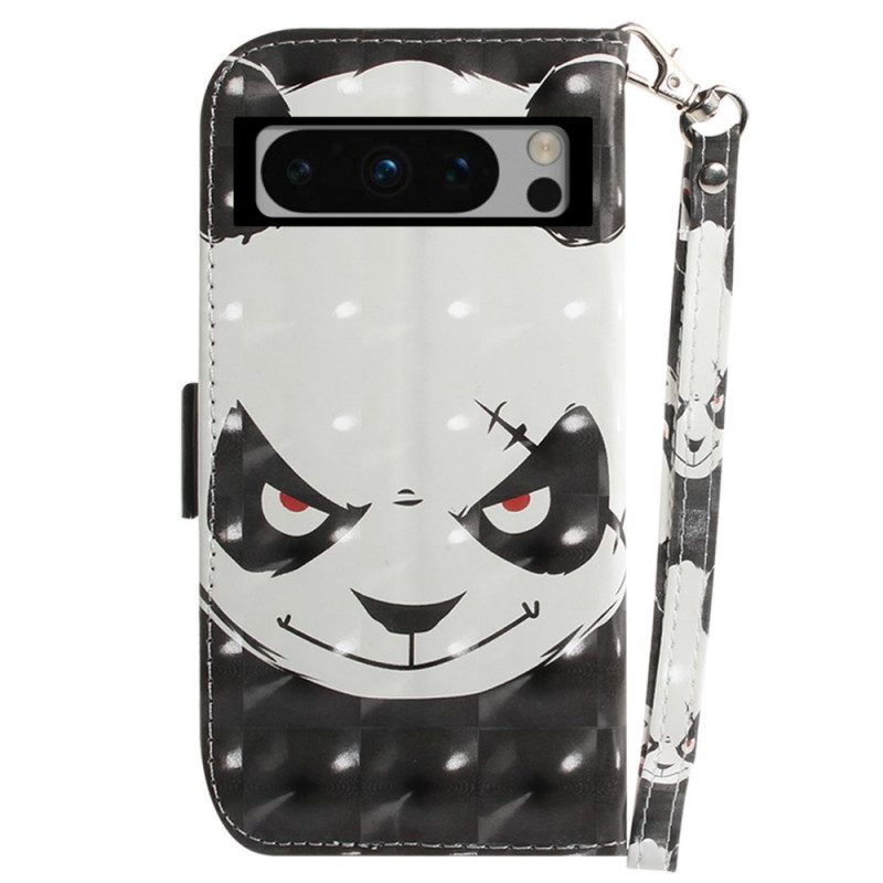 Folio-hoesje Google Pixel 8 Pro Telefoonhoesje Boze Panda Met Riem