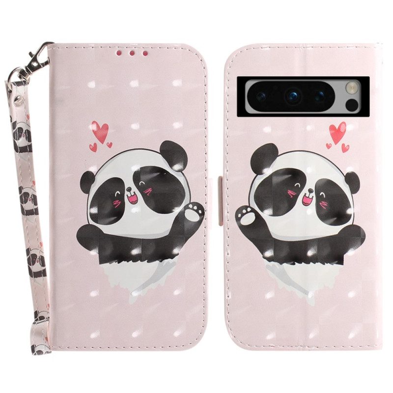 Folio-hoesje Google Pixel 8 Pro Telefoonhoesje Panda Love Met Riempje