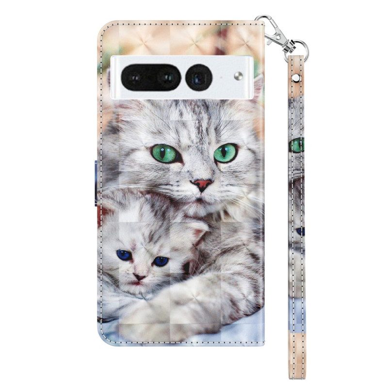 Folio-hoesje Google Pixel 8 Pro Telefoonhoesje Witte Katten Met Riempje