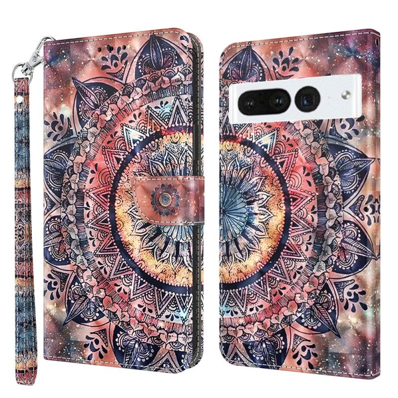 Leren Hoesje Google Pixel 8 Pro Kleurrijke Mandala Met Riempje Bescherming Hoesje