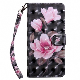 Leren Hoesje Google Pixel 8 Pro Roze Bloemen Met Riem Bescherming Hoesje