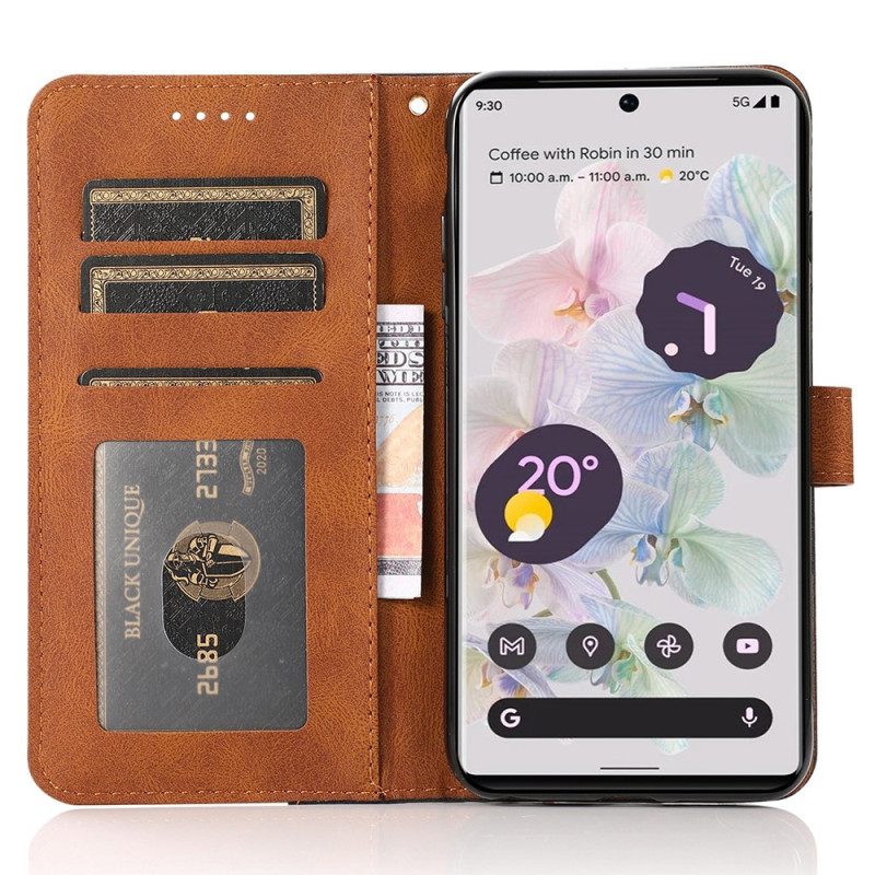 Leren Hoesje Google Pixel 8 Pro Tweekleurige Band Bescherming Hoesje