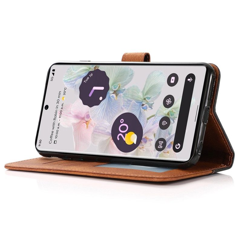 Leren Hoesje Google Pixel 8 Pro Tweekleurige Band Bescherming Hoesje