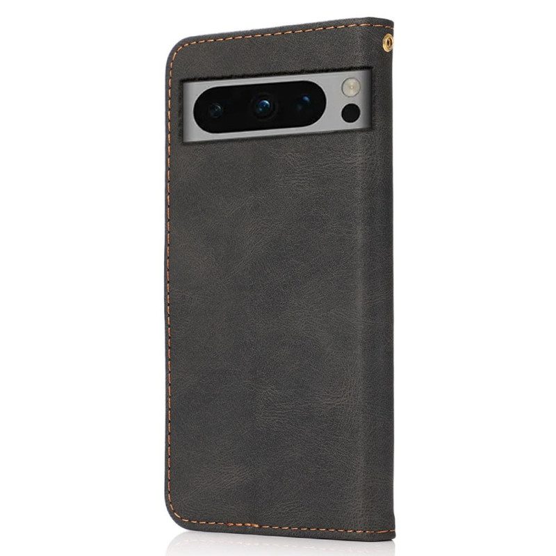 Leren Hoesje Google Pixel 8 Pro Tweekleurige Band Bescherming Hoesje