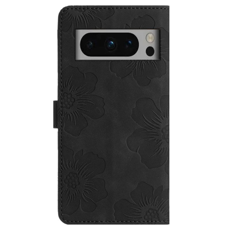 Leren Hoesje Voor Google Pixel 8 Pro Bloemen Met Koord