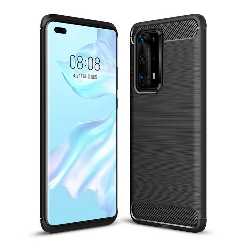 Telefoonhoesje voor Huawei P40 Pro Plus Geborstelde Koolstofvezel