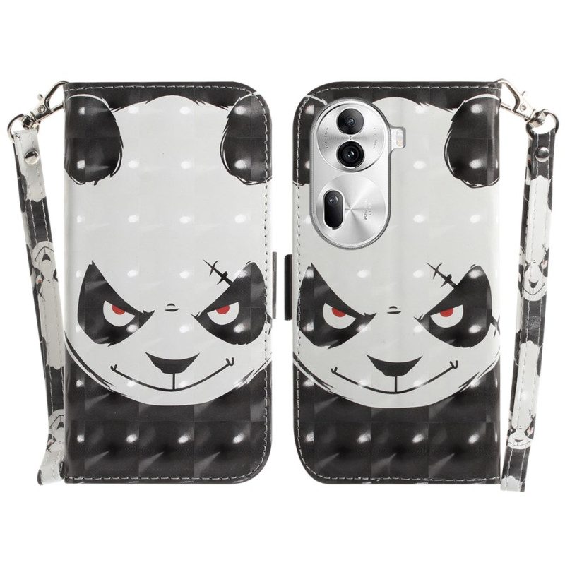 Flip Case Leren Oppo Reno 11 Pro 5g Boze Panda Met Riem