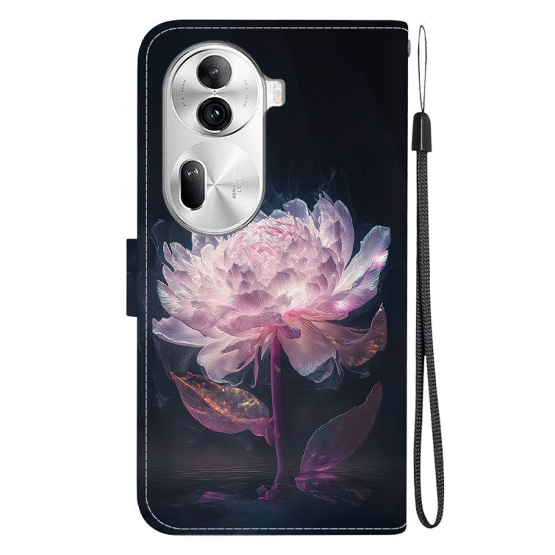 Leren Hoesje Oppo Reno 11 Pro 5g Paarse Pioen Met Riem