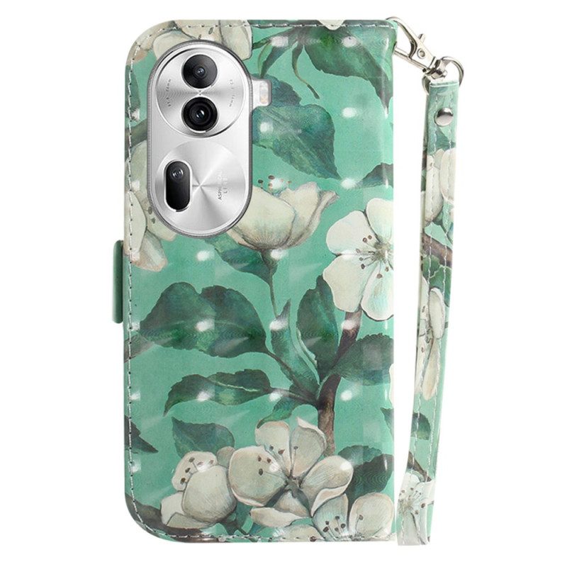 Leren Hoesje Voor Oppo Reno 11 Pro 5g Aquarelbloemen Met Riempje