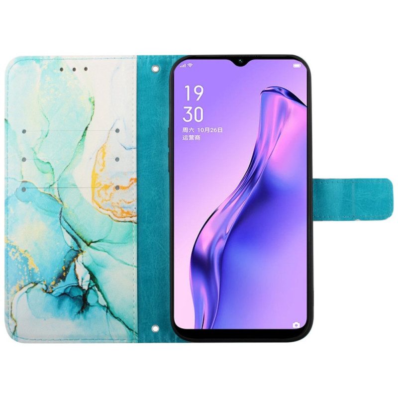 Leren Hoesje Voor Oppo Reno 11 Pro 5g Marmerpatroon Met Riempje