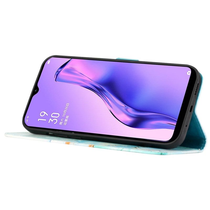 Leren Hoesje Voor Oppo Reno 11 Pro 5g Marmerpatroon Met Riempje