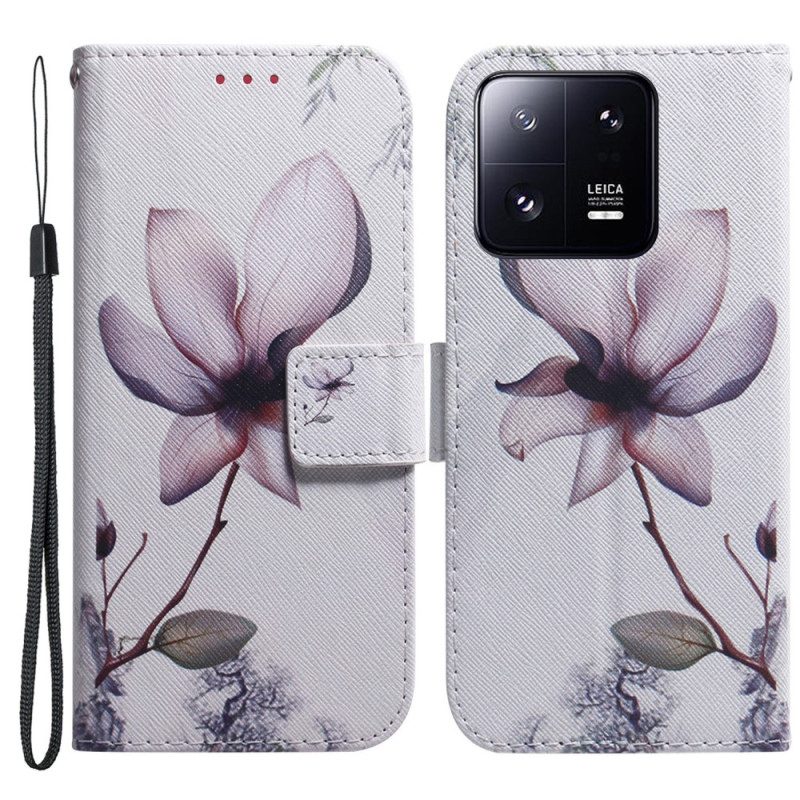 Folio-hoesje voor Xiaomi 13 Pro Met Ketting Strappy Roze Bloem