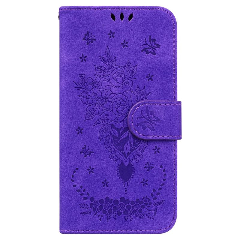 Folio-hoesje voor Xiaomi 13 Pro Met Ketting Strappy Rozen En Vlinders