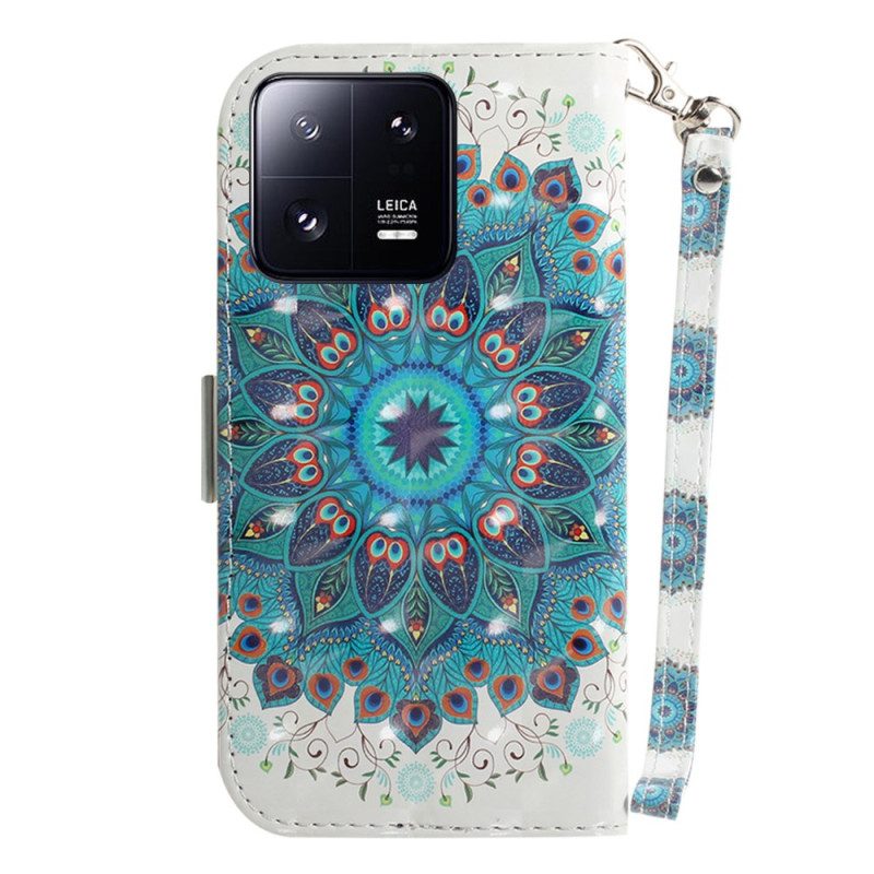 Leren Hoesje voor Xiaomi 13 Pro Met Ketting Strakke Mandala