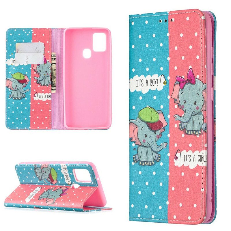 Bescherming Hoesje voor Samsung Galaxy A21s Folio-hoesje Baby Olifanten