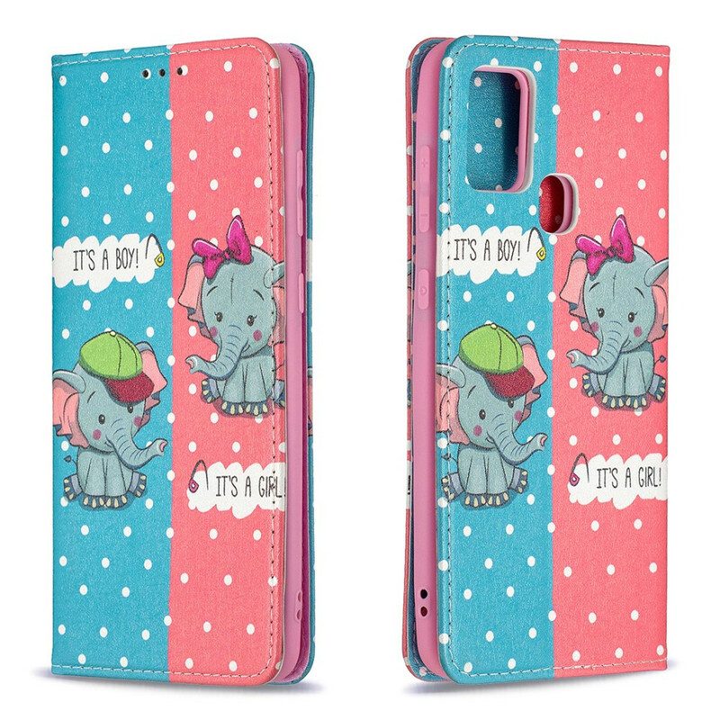 Bescherming Hoesje voor Samsung Galaxy A21s Folio-hoesje Baby Olifanten