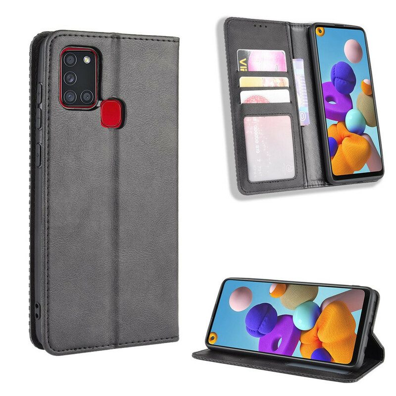 Bescherming Hoesje voor Samsung Galaxy A21s Folio-hoesje Gestileerd Vintage Leereffect