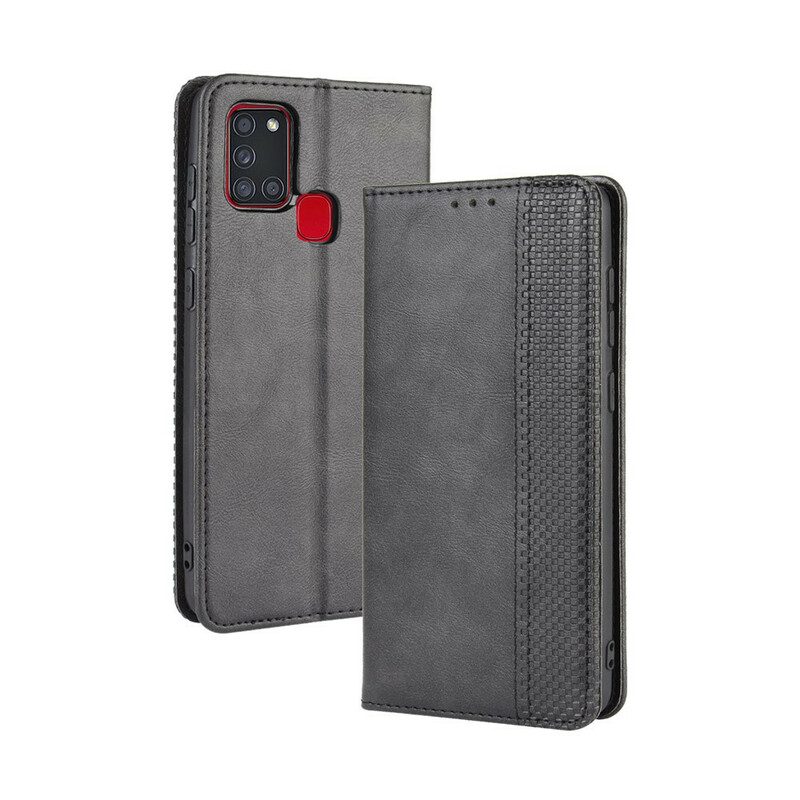 Bescherming Hoesje voor Samsung Galaxy A21s Folio-hoesje Gestileerd Vintage Leereffect