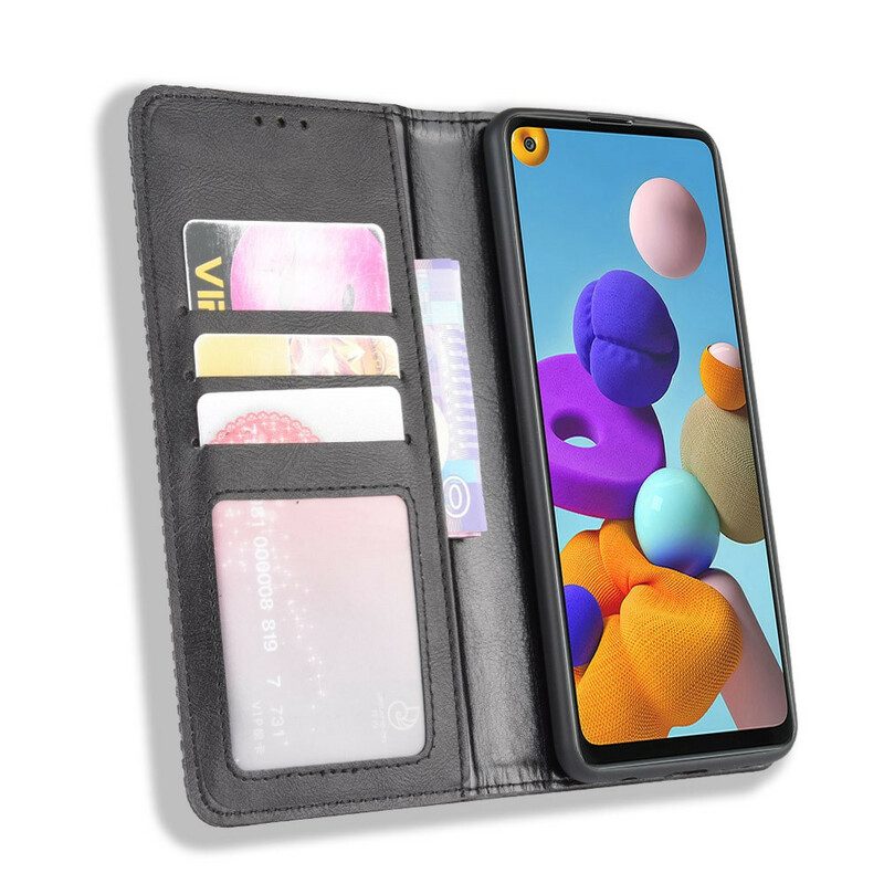 Bescherming Hoesje voor Samsung Galaxy A21s Folio-hoesje Gestileerd Vintage Leereffect