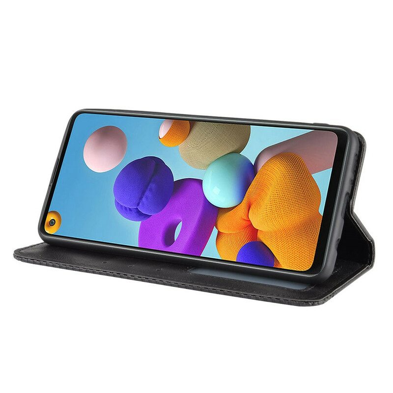 Bescherming Hoesje voor Samsung Galaxy A21s Folio-hoesje Gestileerd Vintage Leereffect