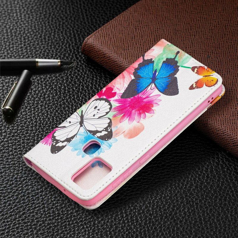 Bescherming Hoesje voor Samsung Galaxy A21s Folio-hoesje Kleurrijke Vlinders