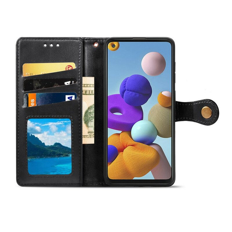 Folio-hoesje voor Samsung Galaxy A21s Kunstleer En Vintage Sluiting