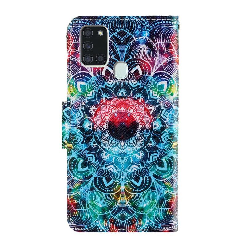 Folio-hoesje voor Samsung Galaxy A21s Met Ketting Flitsende Strappy Mandala