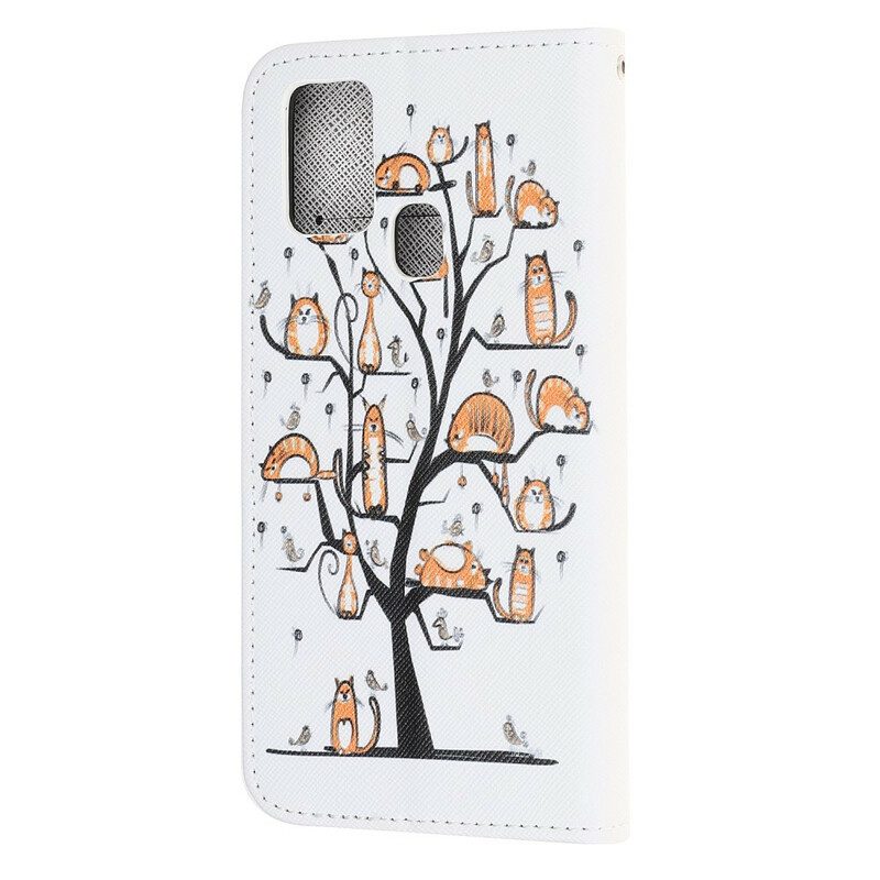 Folio-hoesje voor Samsung Galaxy A21s Met Ketting Funky Cats Met Riem