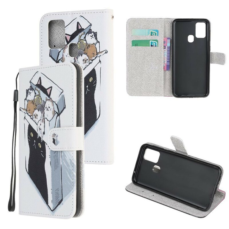 Folio-hoesje voor Samsung Galaxy A21s Met Ketting Levering Katten Met Strings